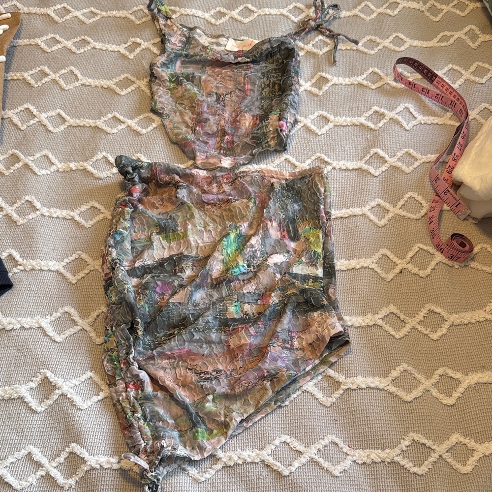 New Pink from Dolls Kill watercolor Two-Piece top and skirt Set